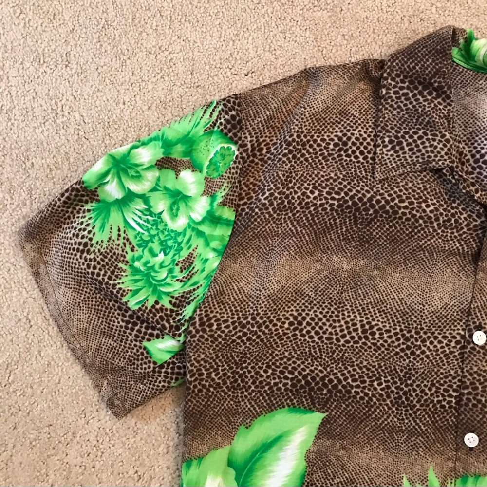 Coco Wave Hawaiian Camp Shirt Mens Medium Brown Green Relaxed Fit Tropical Print - Picture 5 of 9
